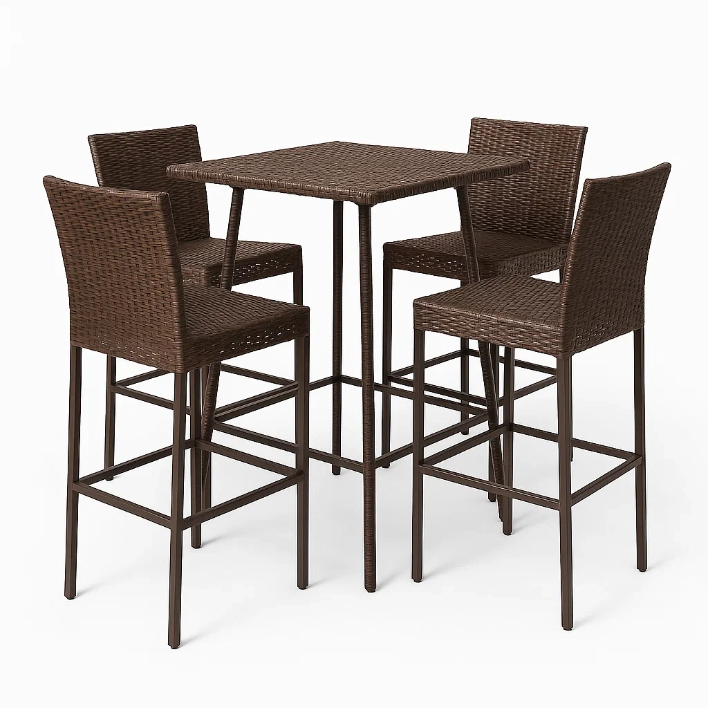 Ensemble de bar pour terrasse et jardin extérieur en métal et résine tressée marron-seatcraftz