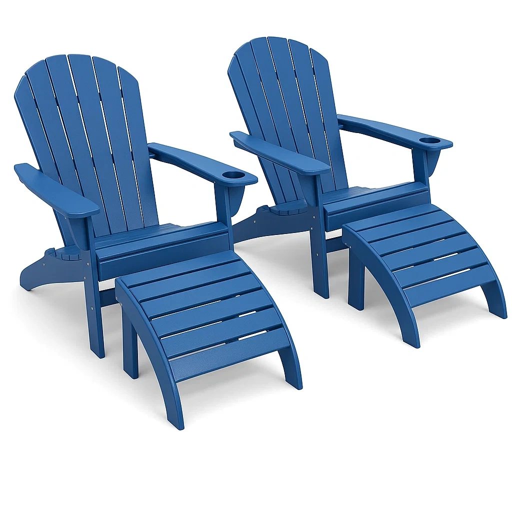 Ensemble de chaises Adirondack en plastique bleu avec repose-pieds-seatcraftz