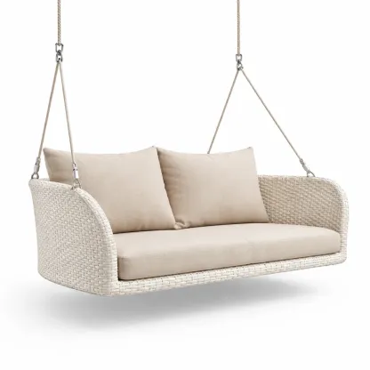 Divano Altalena in Rattan Sintetico con Cuscini in Poliestere Beige-FURNIGLO