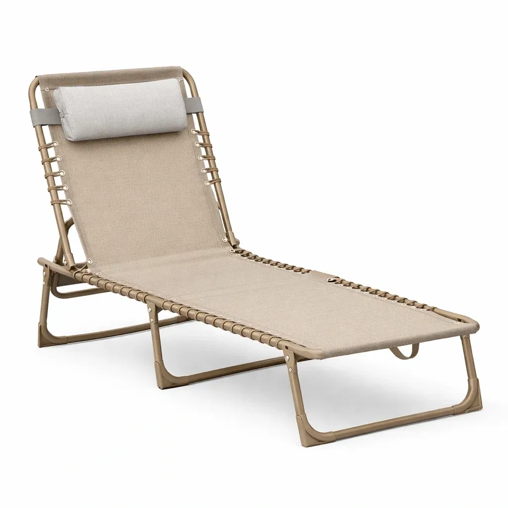 Lettino prendisole regolabile in acciaio e poliestere beige-FURNIGLO