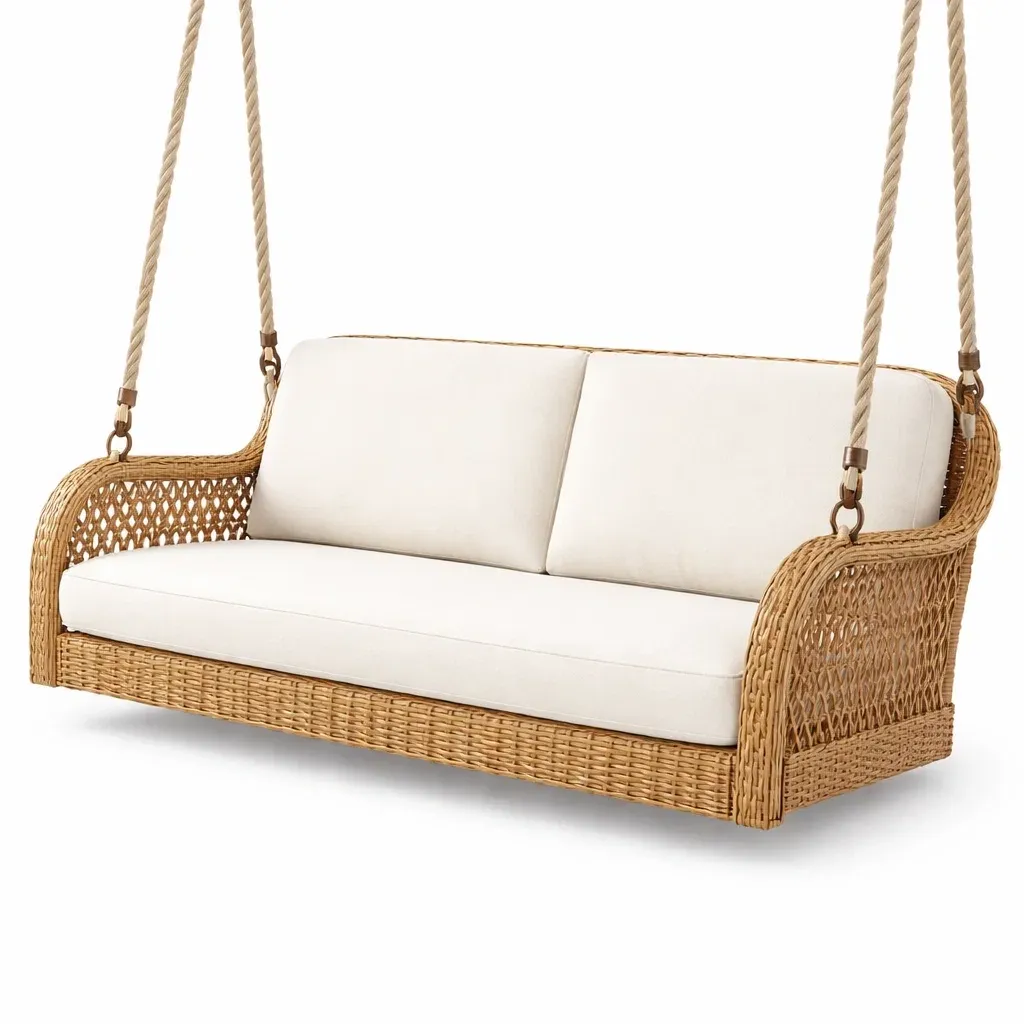 Divano Altalena in Rattan con Cuscini Crema-FURNIGLO