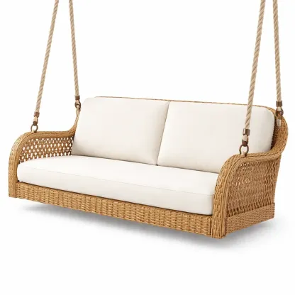Divano Altalena in Rattan con Cuscini Crema-FURNIGLO