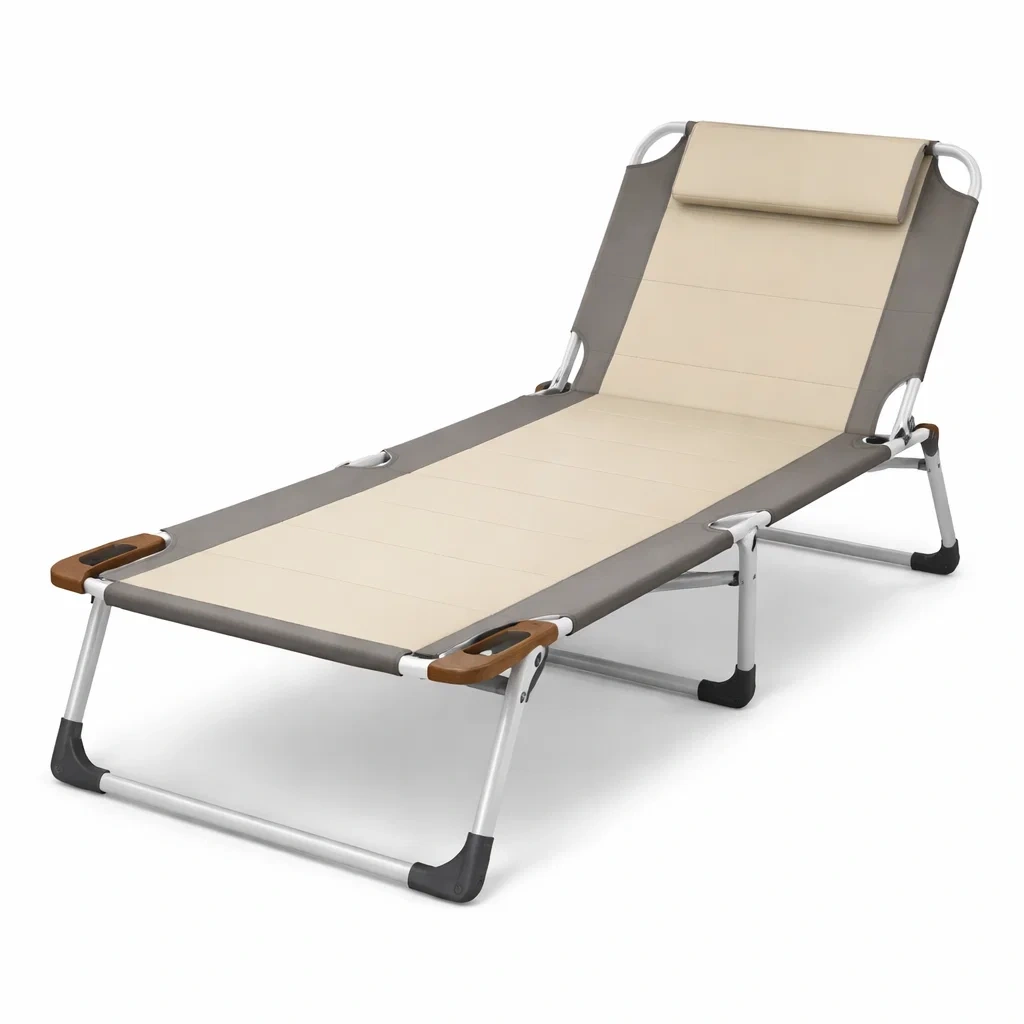 Lettino Sdraio in Alluminio e Tessuto Poliestere Beige-FURNIGLO