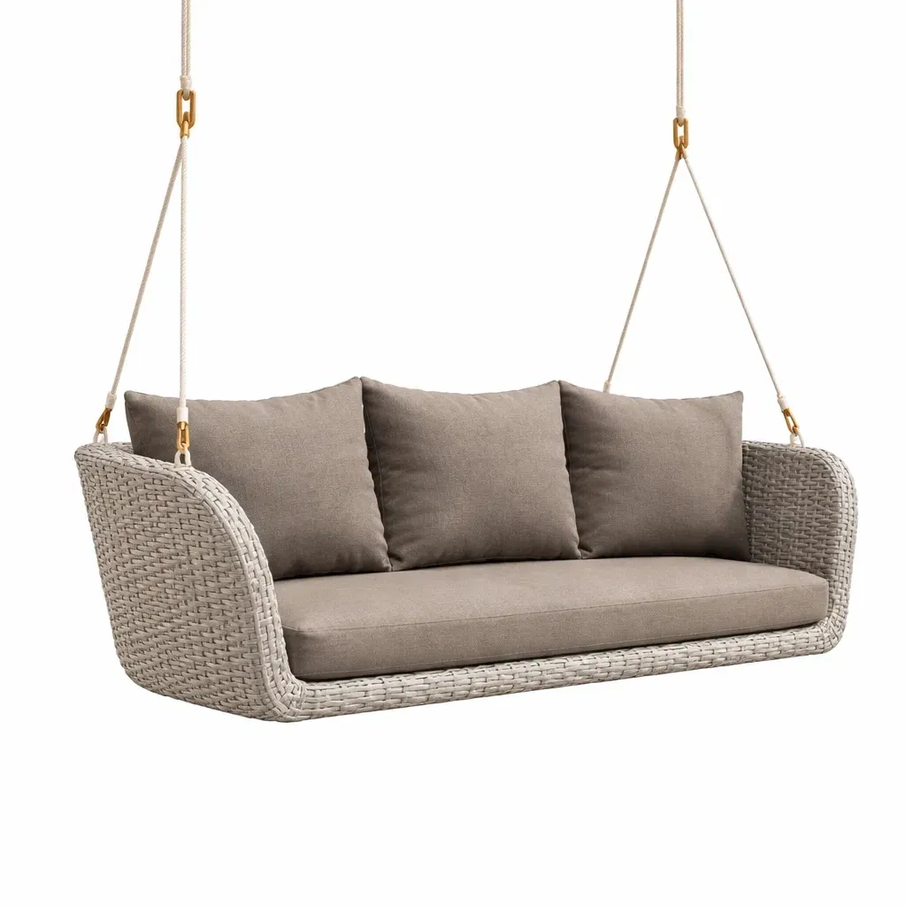 Altalena Divano in Rattan Sintetico con Cuscini Marrone Chiaro-FURNIGLO