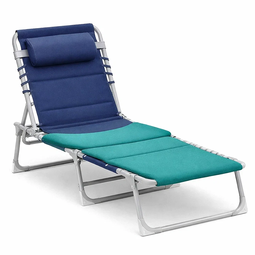 Lettino Sdraio Pieghevole in Alluminio e Tessuto Blu/Verde-FURNIGLO