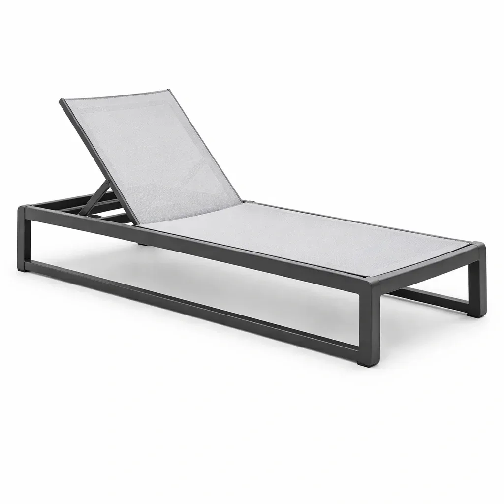 Lettino prendisole in alluminio e textilene regolabile grigio 200x70x35 cm-FURNIGLO