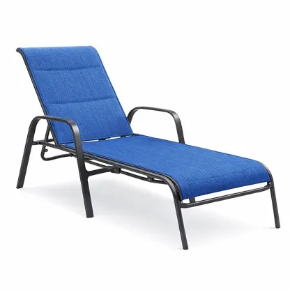 Lettino Prendisole in Tessuto Poliestere e Alluminio Blu-FURNIGLO