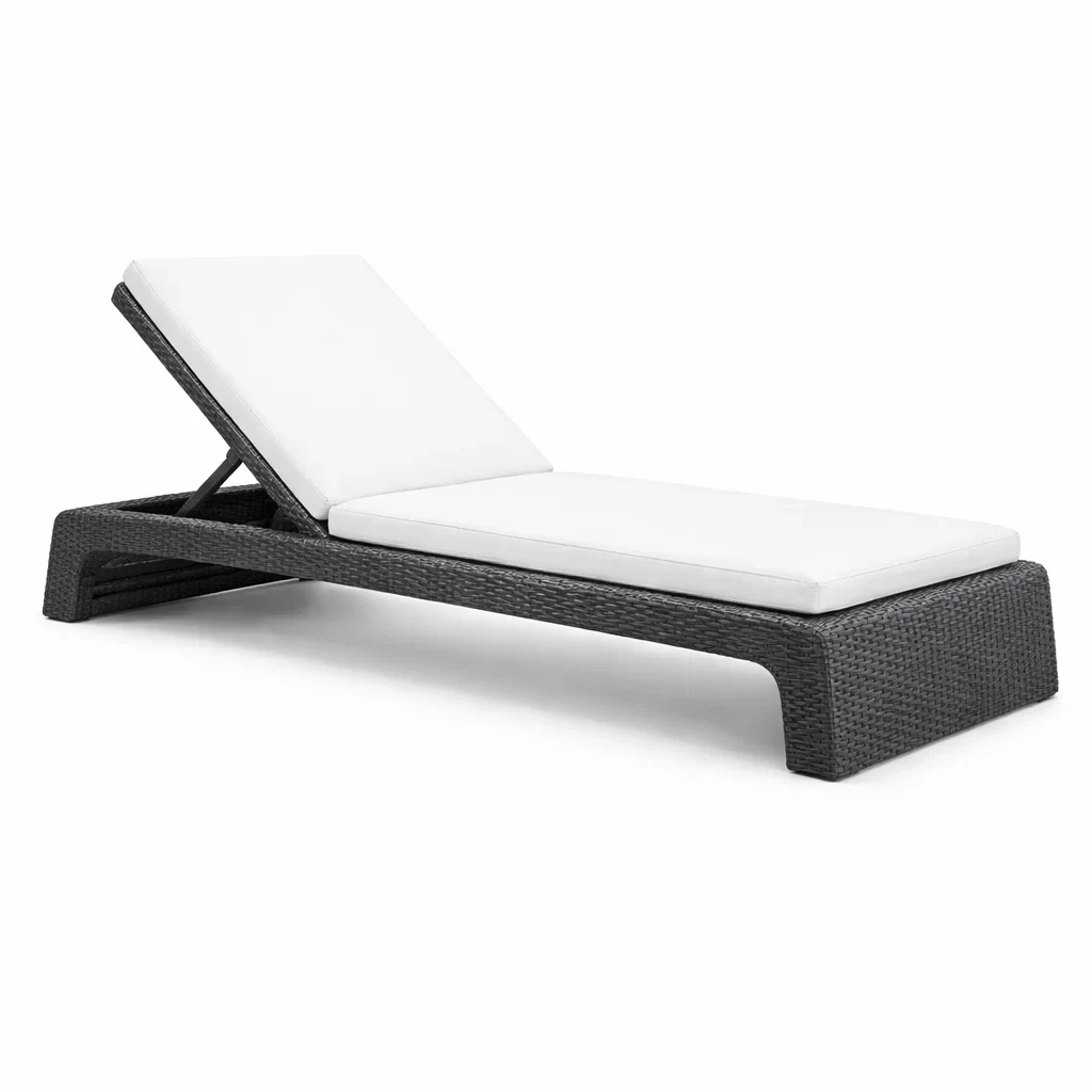 Lettino prendisole in plastica intrecciata con cuscino bianco, 195x65x22 cm, Antracite-FURNIGLO