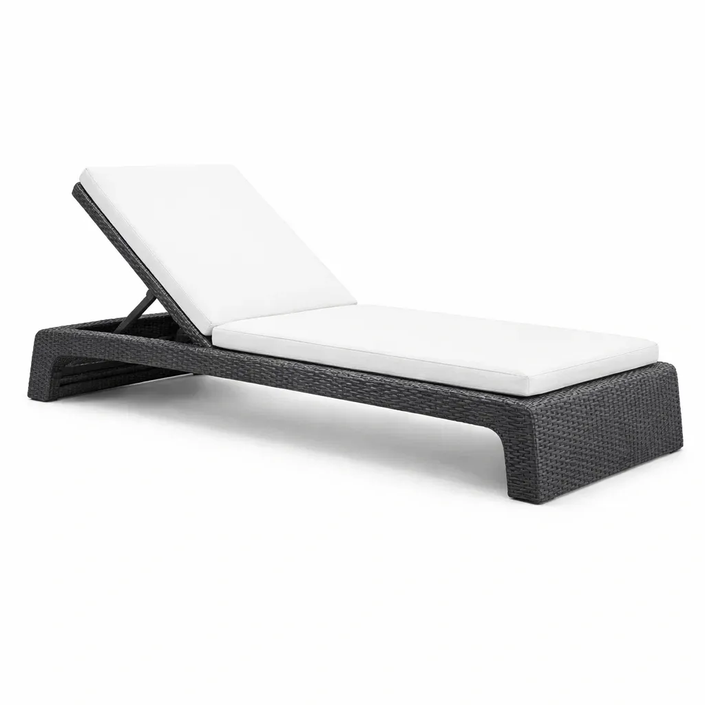 Lettino prendisole in plastica intrecciata con cuscino bianco, 195x65x22 cm, Antracite-FURNIGLO