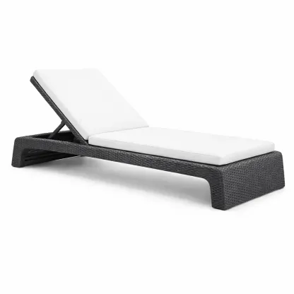 Lettino prendisole in plastica intrecciata con cuscino bianco, 195x65x22 cm, Antracite-FURNIGLO