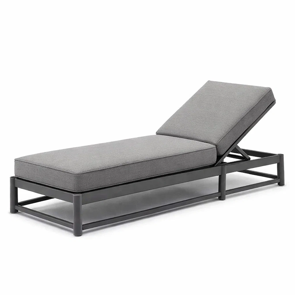 Lettino prendisole in alluminio grigio con cuscino-FURNIGLO