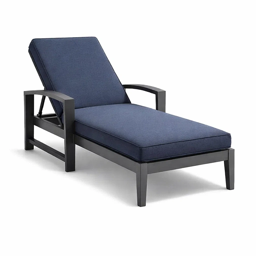 Lettino Prendisole in Metallo Grigio con Cuscino Blu Scuro-FURNIGLO