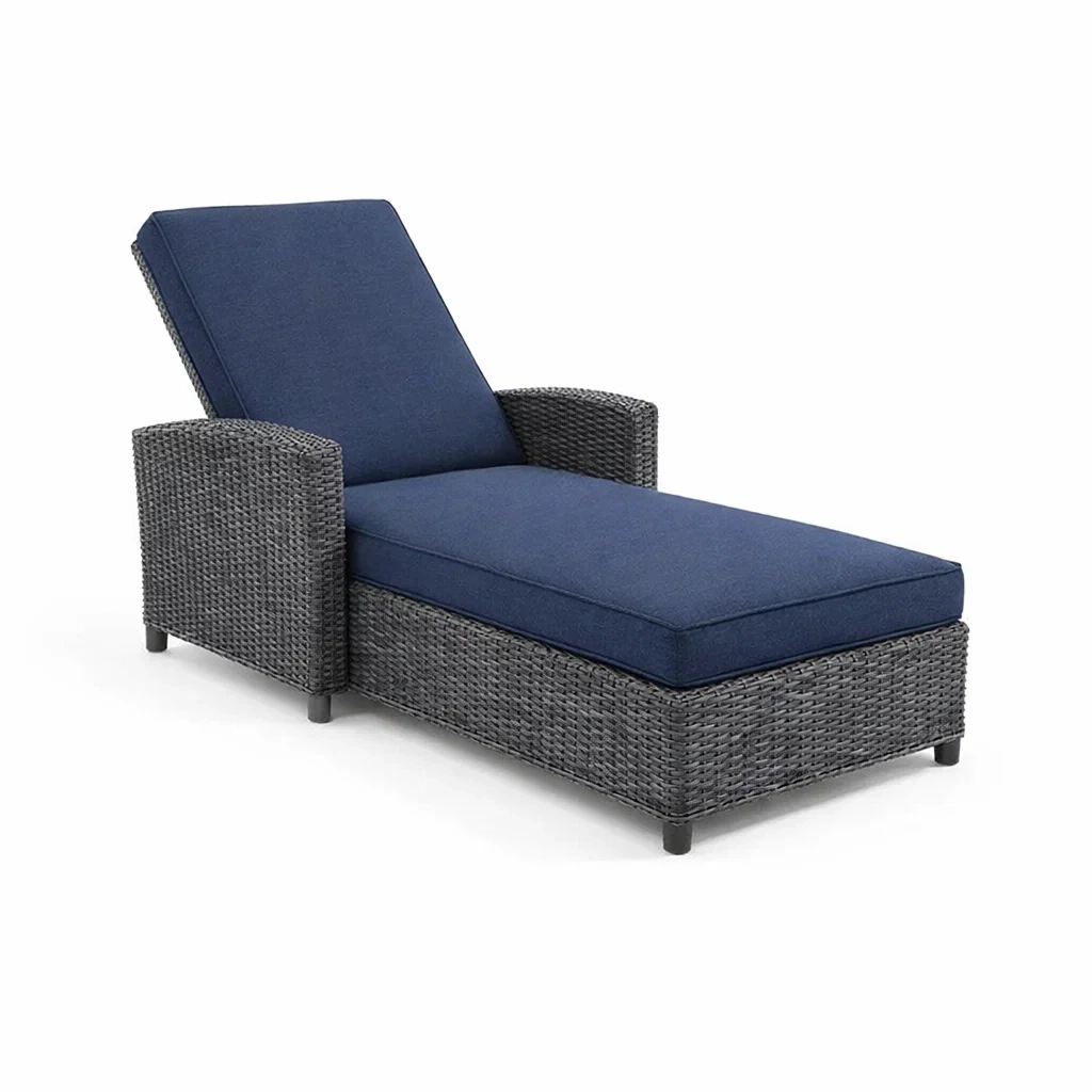 Lettino Prendisole in Polyrattan con Cuscino Blu-FURNIGLO