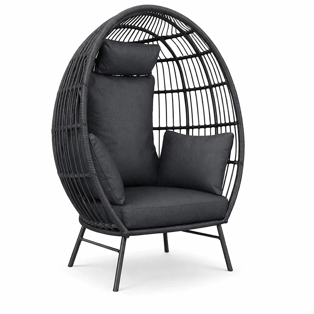 Poltrona da Giardino a Uovo in Rattan Sintetico Acciaio Grigio-FURNIGLO