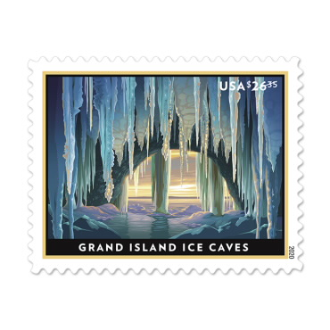 USPS Grand Island Ice Cave Express Priority Stamps image 0