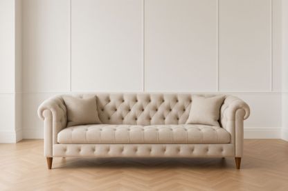 Canapé 2 Places en Tissu Beige avec Accoudoirs Roulés