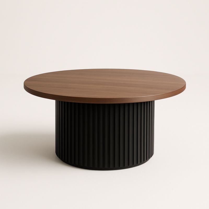 Table Basse Ronde en Bois MDF et Métal Noir