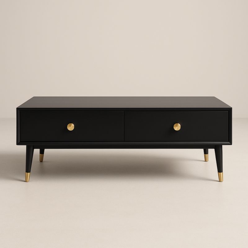 Table basse rectangulaire en bois noir avec poignées dorées