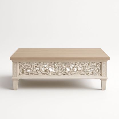 Table basse rectangulaire en bois et résine sculptée 120x60x40 cm