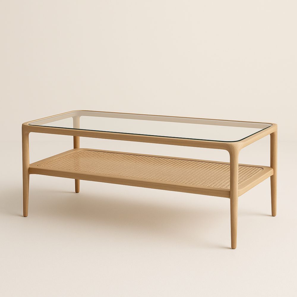 Table basse en verre et chêne clair 120x60x40 cm