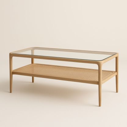 Table basse en verre et chêne clair 120x60x40 cm