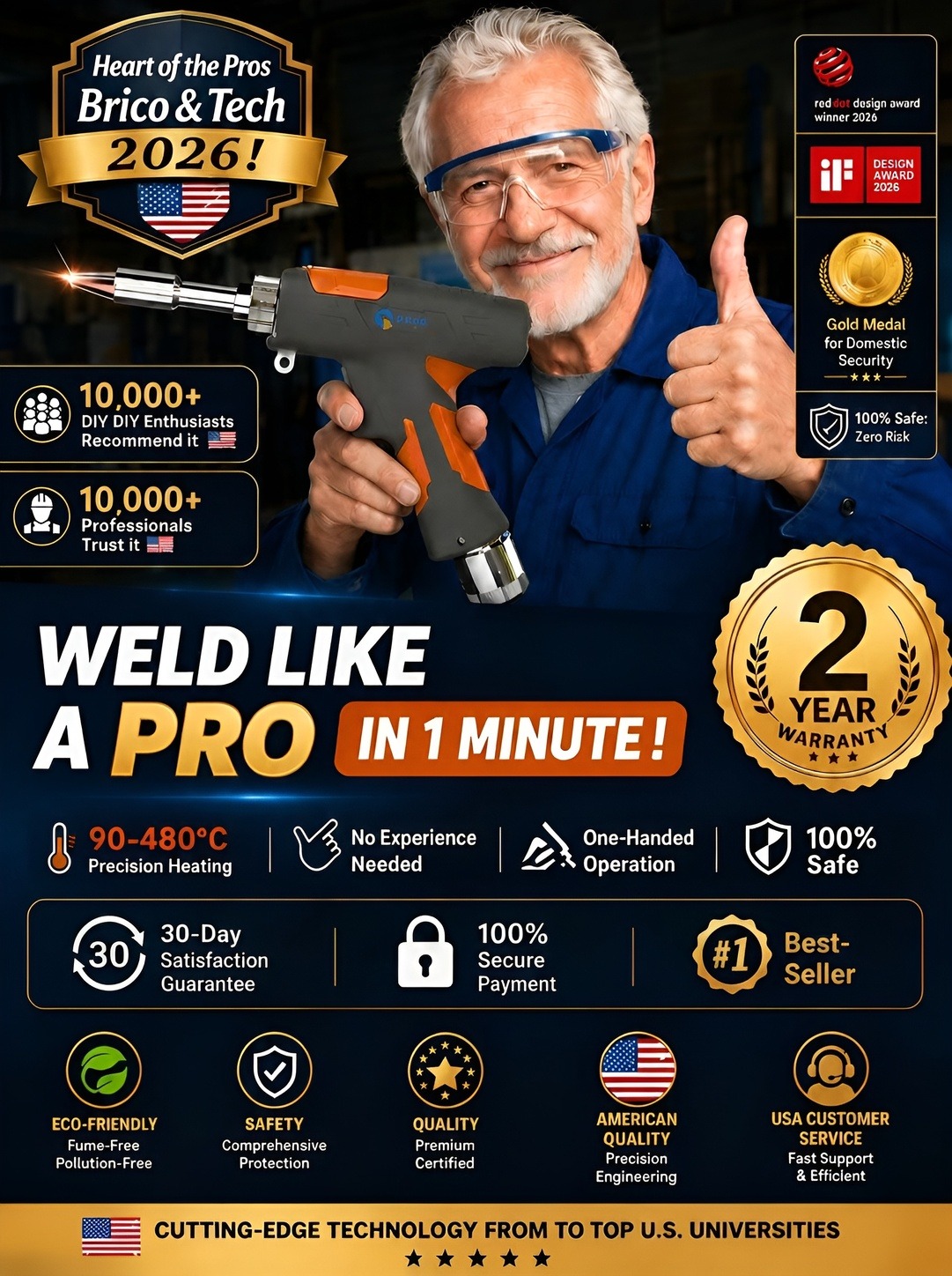 Pro Portable Laser Welder (90-480°C) | Zero Sparks | No Experience, Pro Results in 0.1s