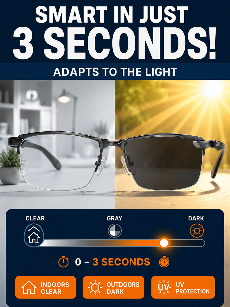 Smart photochromic variable focus multifunctional reading glasses