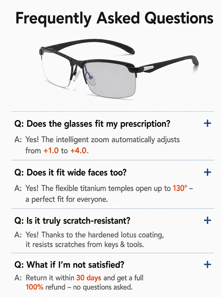 Smart photochromic variable focus multifunctional reading glasses