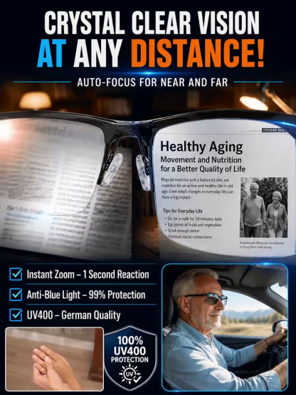 Smart photochromic variable focus multifunctional reading glasses