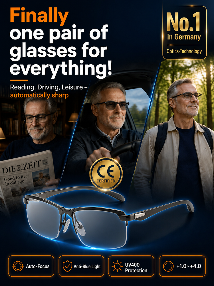 Smart photochromic variable focus multifunctional reading glasses