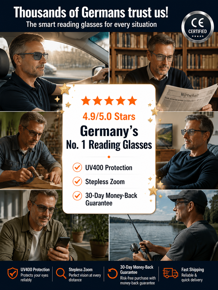 Smart photochromic variable focus multifunctional reading glasses