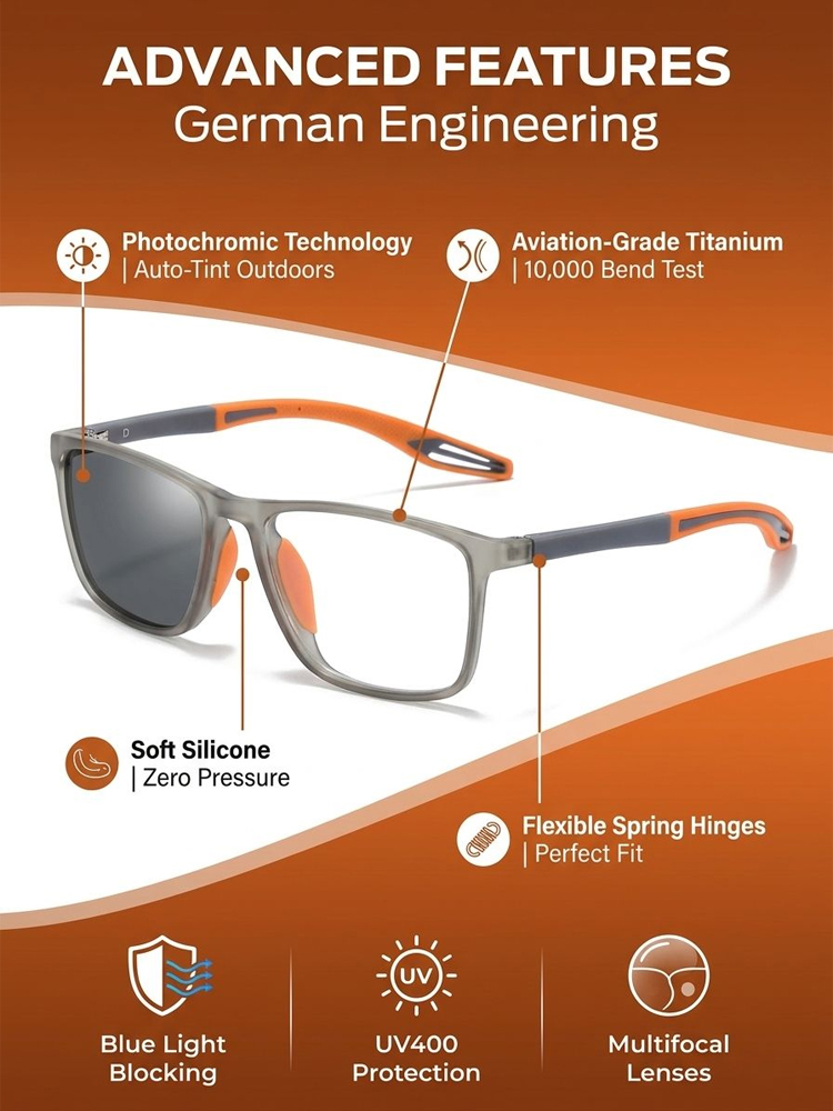 ✨Photochromic multifocal reading glasses(Indestructible / Smart Zoom / No Dizziness)