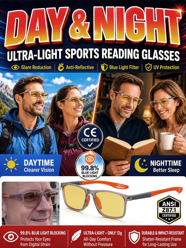 【Can be used day and night】Ultra-light sports-style night reading glasses