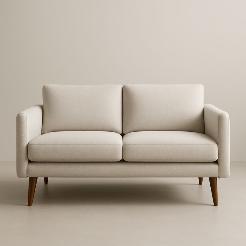 Canapé deux places en tissu écru avec pieds en bois