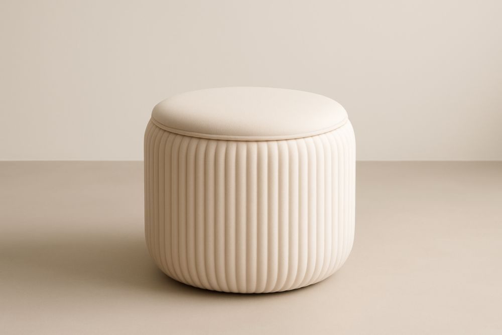 Pouf rond en tissu Crème