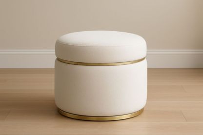 Pouf rond en tissu avec base en métal doré
