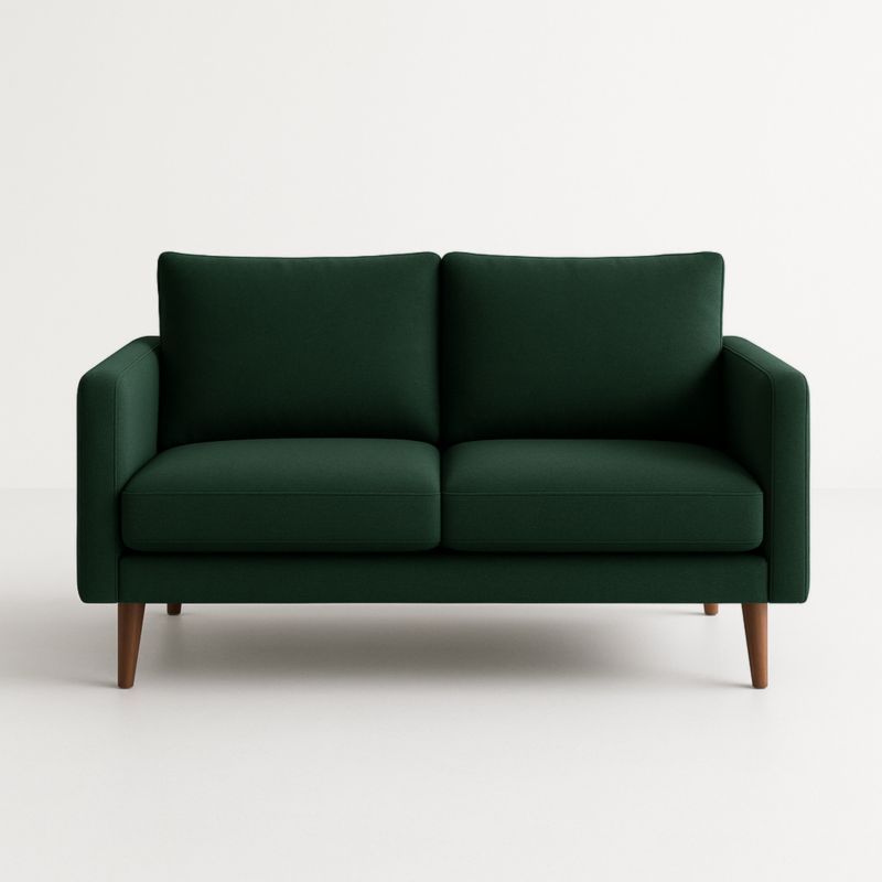 Canapé 2 Places en Tissu Vert avec Pieds en Bois