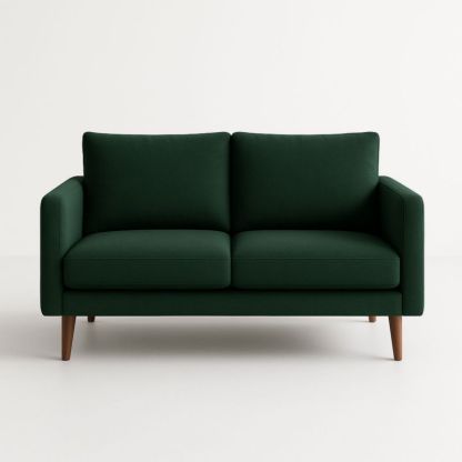 Canapé 2 Places en Tissu Vert avec Pieds en Bois