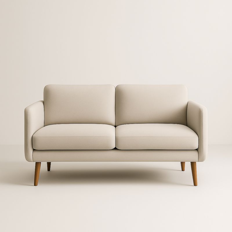 Canapé 2 Places Tissu Polyester Beige Pieds Bois