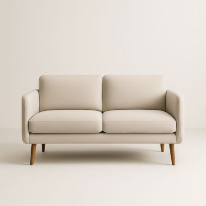 Canapé 2 Places Tissu Polyester Beige Pieds Bois