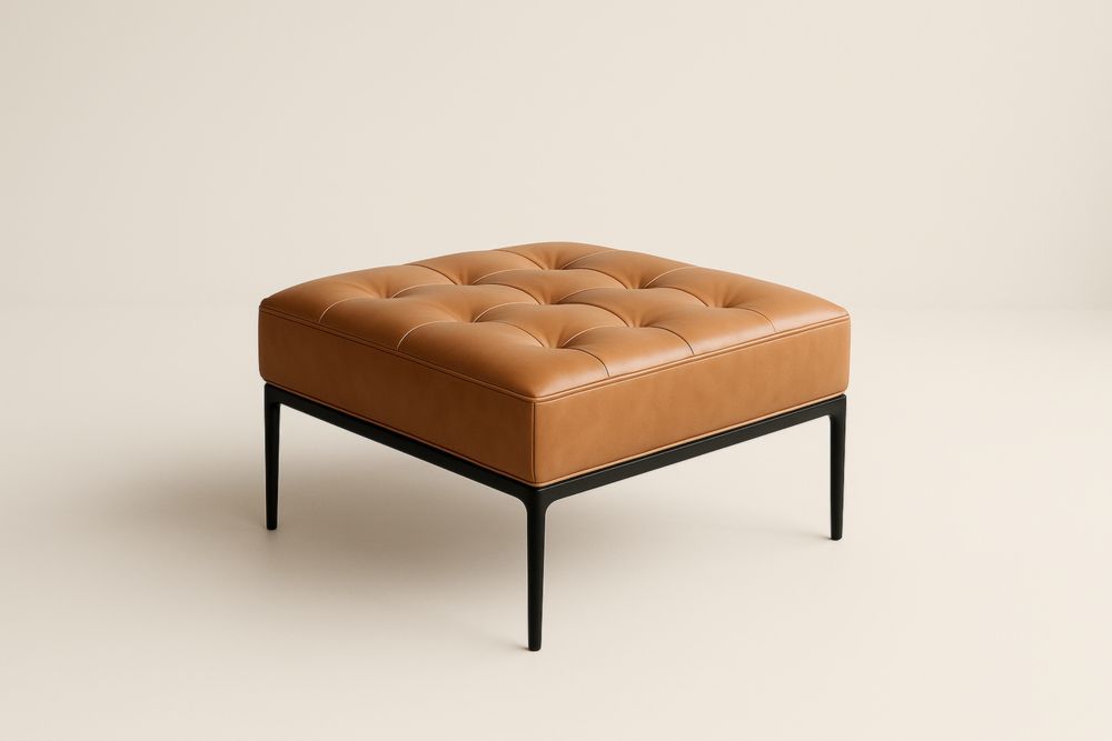 Pouf carré en MDF avec revêtement cuir PU – 80×80×45 cm – Marron