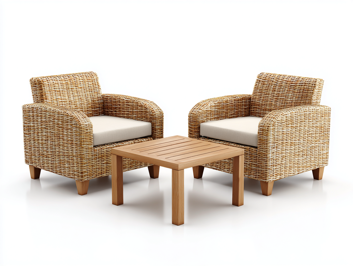 Set di poltrone e tavolino da giardino in rattan intrecciato - poltrone 75x85x82 cm - naturale - per giardino - stile classico-Sofaupmart
