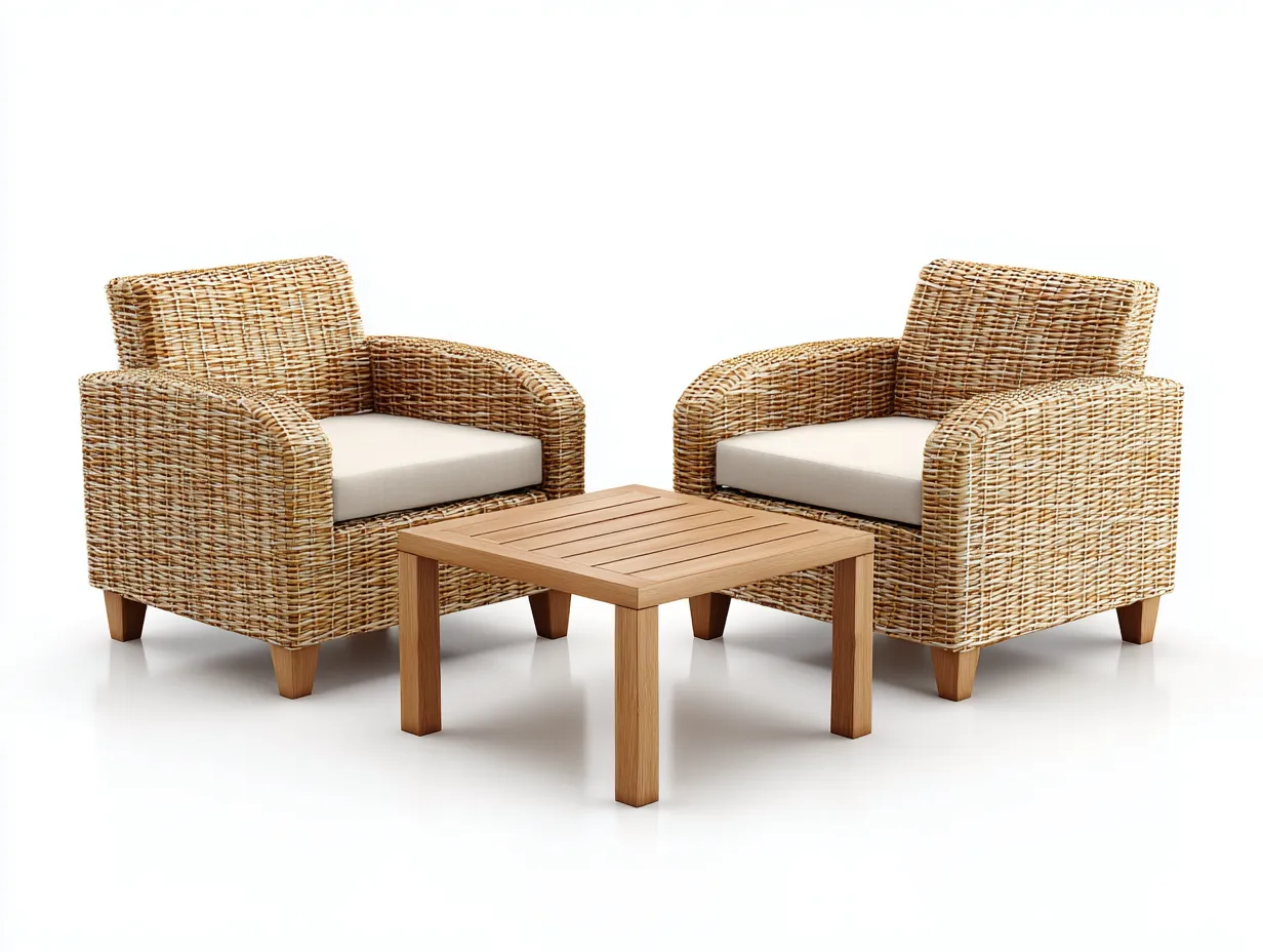 Set di poltrone e tavolino da giardino in rattan intrecciato - poltrone 75x85x82 cm - naturale - per giardino - stile classico-Sofaupmart
