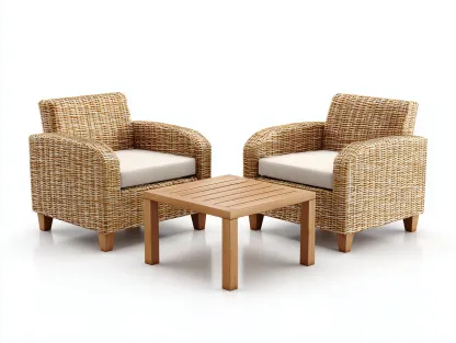 Set di poltrone e tavolino da giardino in rattan intrecciato - poltrone 75x85x82 cm - naturale - per giardino - stile classico-Sofaupmart