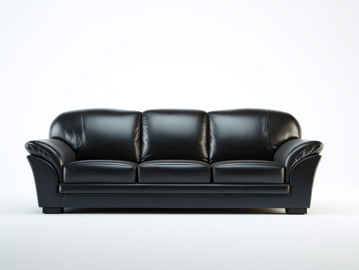 Divano a 3 posti in pelle 205x95x82 cm - nero - per soggiorno - comfort classico-Sofaupmart