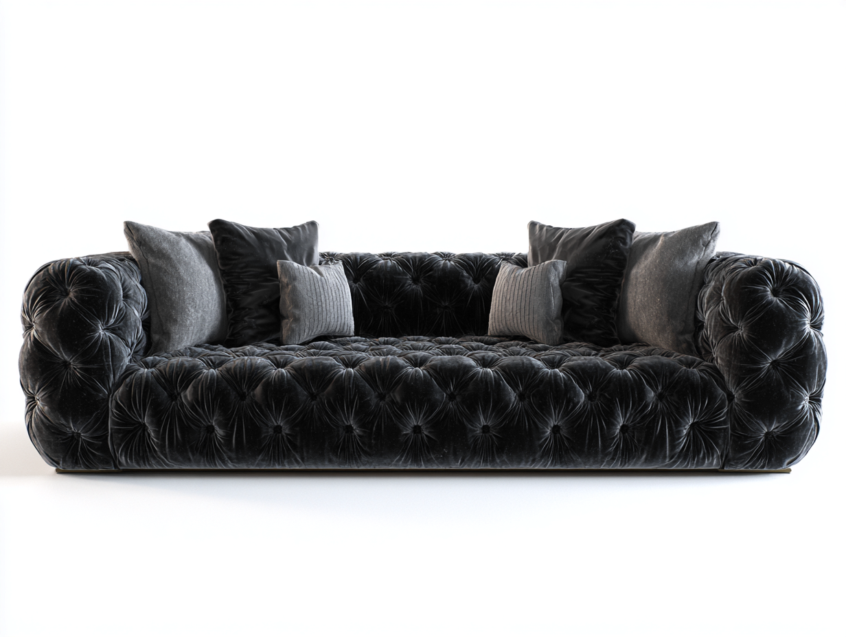 Divano a 3 posti in velluto 230x95x78 cm - nero - per soggiorno - stile contemporaneo-Sofaupmart