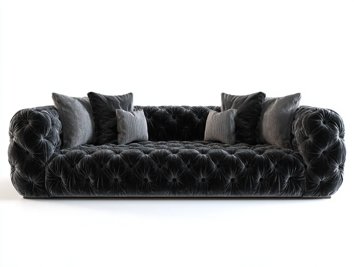 Divano a 3 posti in velluto 230x95x78 cm - nero - per soggiorno - stile contemporaneo-Sofaupmart