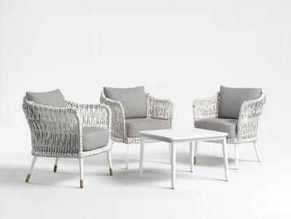 Set di poltrone e tavolino da giardino in rattan intrecciato - poltrone 75x80x82 cm - bianco/grigio - per giardino - stile moderno-Sofaupmart