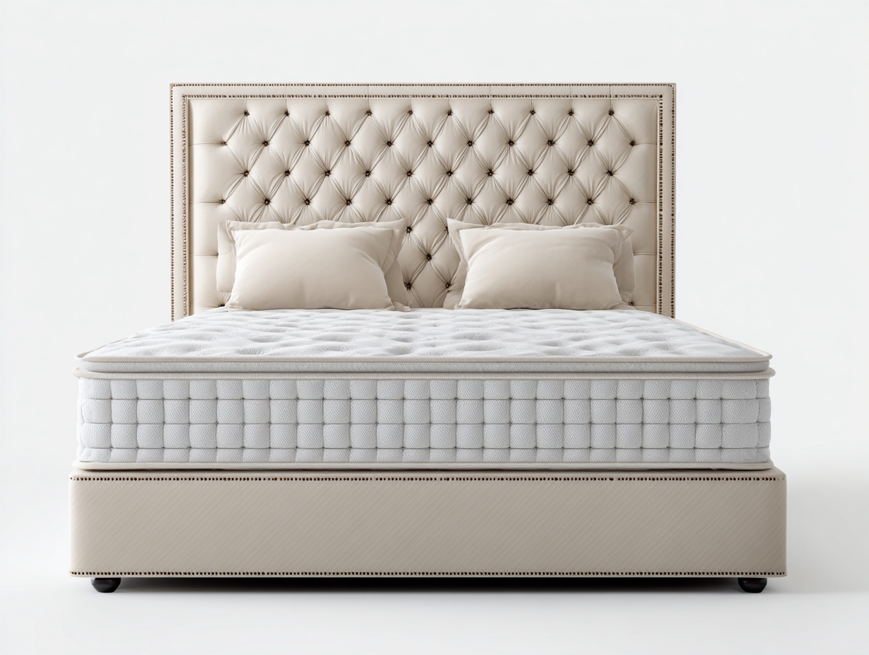 Letto matrimoniale imbottito in tessuto 200x160x120 cm - beige - per camera da letto - stile classico moderno-Sofaupmart