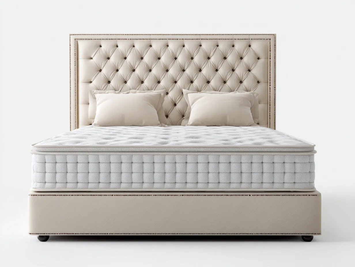 Letto matrimoniale imbottito in tessuto 200x160x120 cm - beige - per camera da letto - stile classico moderno-Sofaupmart